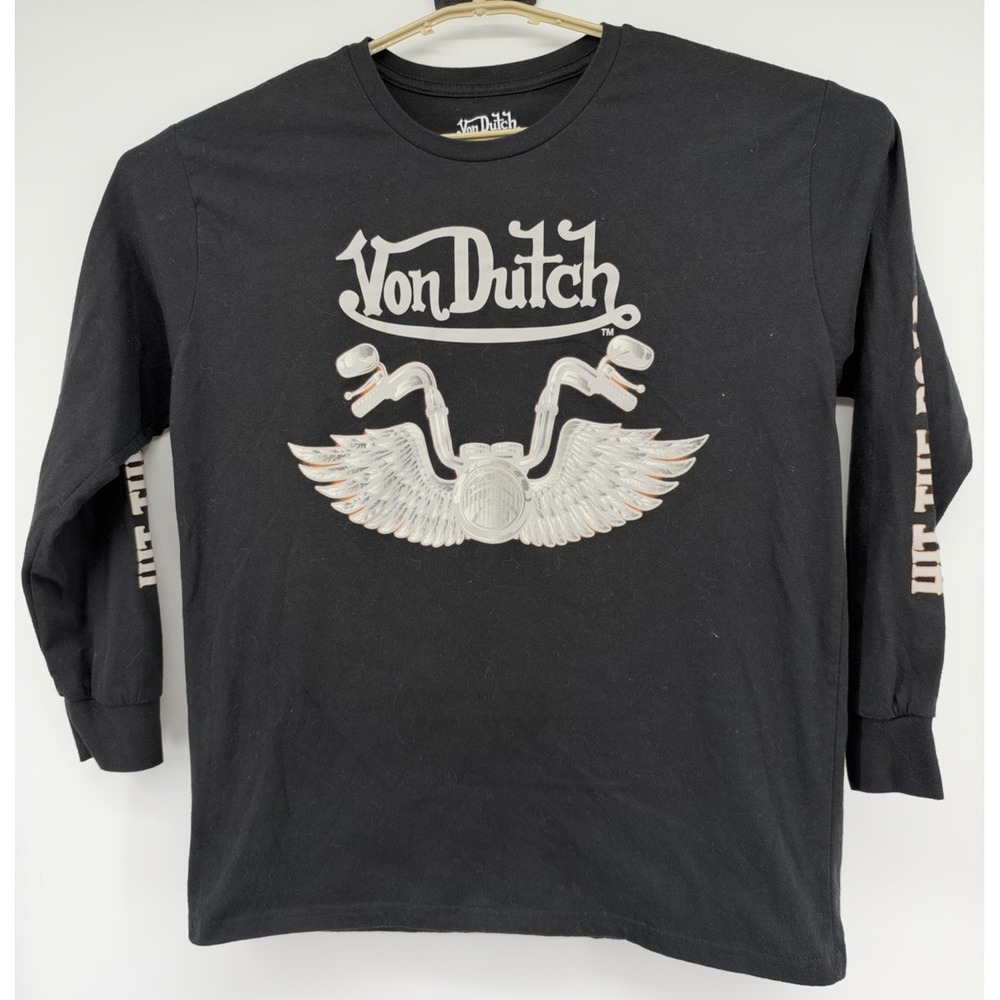 Von Dutch Long Sleeve Cotton Blend Graphic Shirt Black Men's XL